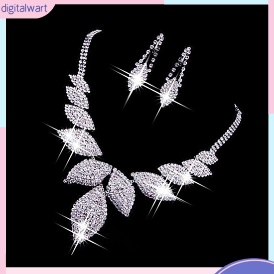 Bộ dây chuyền và cặp khuyên tai thiết kế hình lá đính đá sang trọng cho nữ