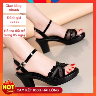 Dép nữ cao gót sandal ĐẸP mẫu quai đính đá gót vuông 3 phân, 5 phân, 7 phân và 8 phân chắc chắn, Thời Trang hè KH-01