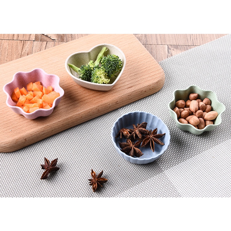 Đĩa Khay Đựng Gia Vị 1 Ngăn HÌNH BÔNG HOA/TRÁI TIM - Chén Bát Nhỏ Đựng Nước Mắm Chấm Đồ Ăn Lúa Mạch