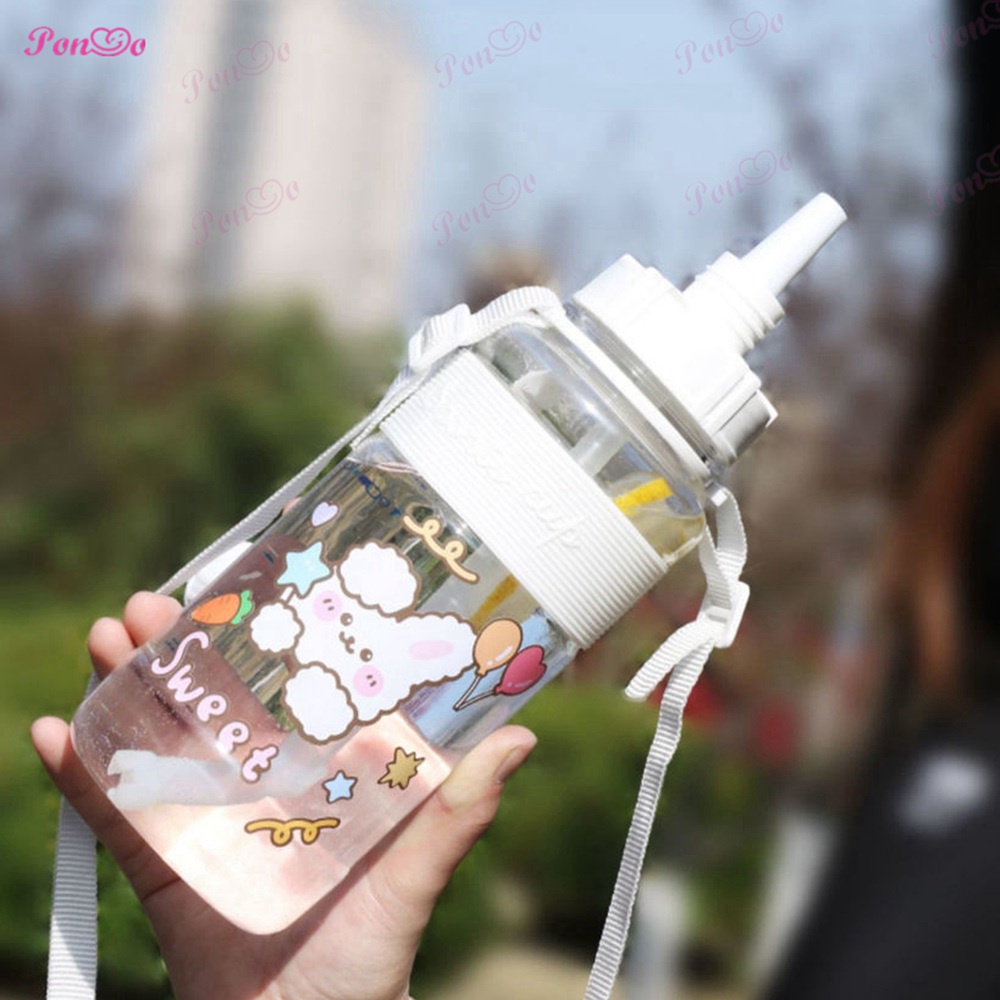 Bình Đựng Nước Thể Thao 600ml 1000ml 1500ml 2000ml Kèm Miếng Dán Hình Gấu Dễ Thương