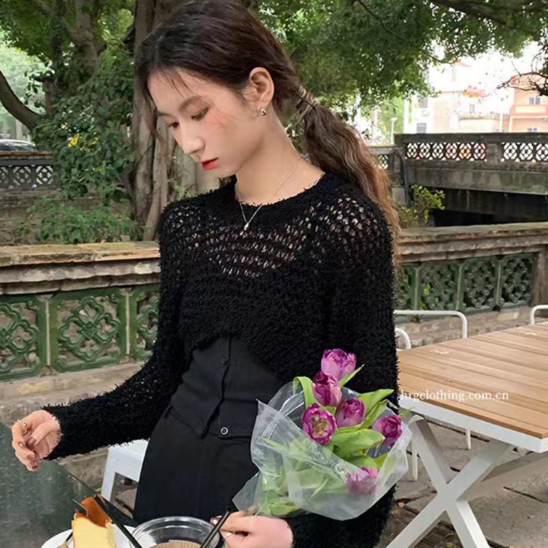 COZOK Áo Dệt Kim Tay Dài Chống Nắng Khoét Lỗ Quyến Rũ Hợp Thời Trang