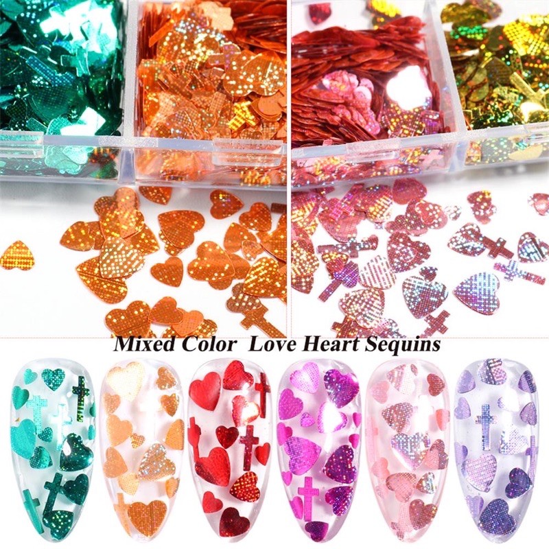 Sequin kim tuyến trái tim-phụ kiện nail móng