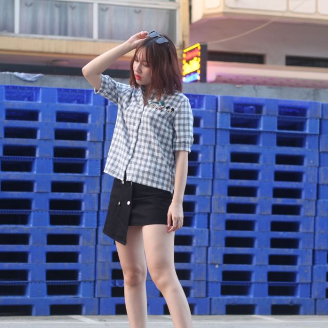 Set áo sơ mi tay lỡ + chân váy ngắn