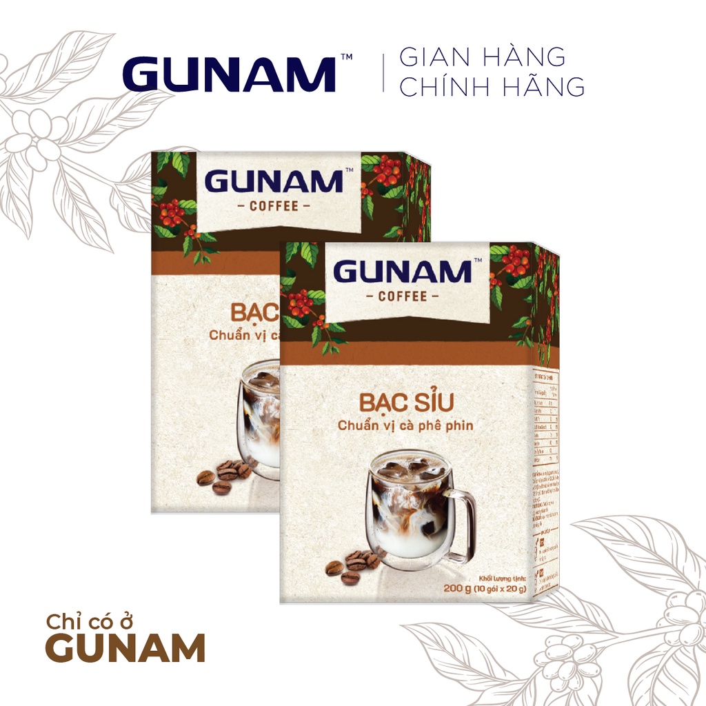 Combo 2 hộp cà phê hòa tan GUNAM bạc sỉu thơm béo (hộp 10 gói x 20g)