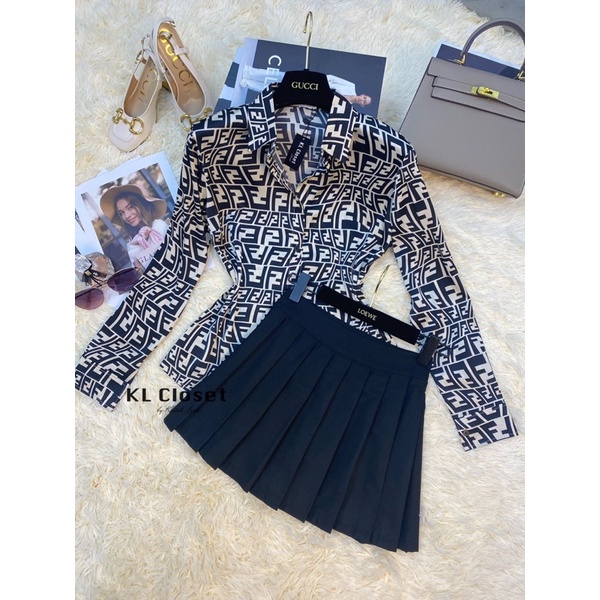 Set áo sơmi FF + chân váy xếp ly