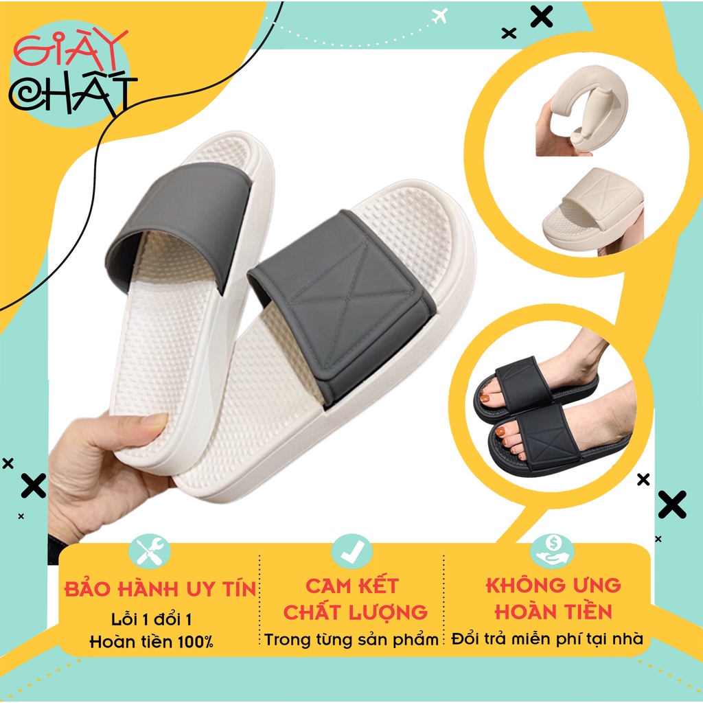 Dép lê quai ngang trơn chống trượt, Dép bánh mì chất su đúc độn đế cho nam nữ cá tính