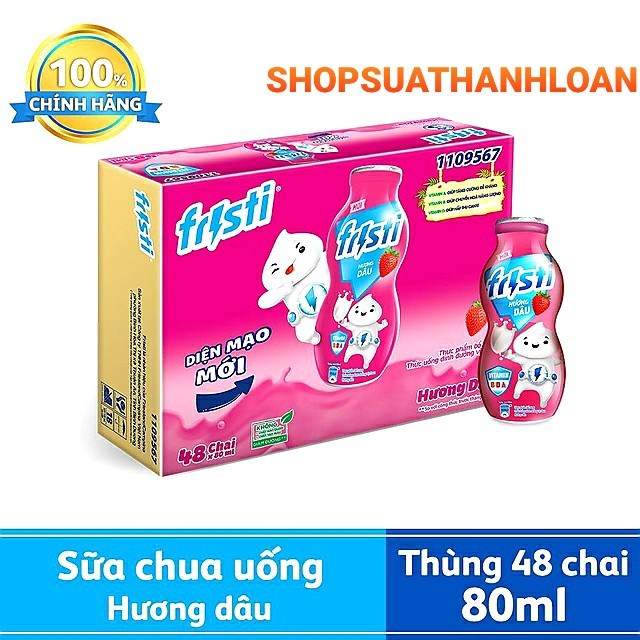 [HSD T9-2023] Thùng 48 Chai Sữa Chua Uống Fristi Hương Dâu 80ml