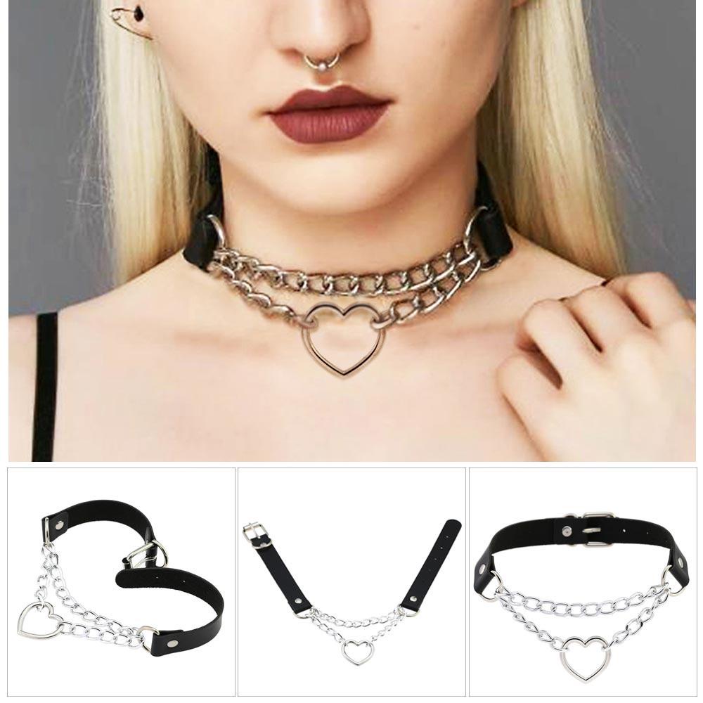 ORIENTLII Dây Chuyền Da PU Phối Mặt Trái Tim Phong Cách Gothic