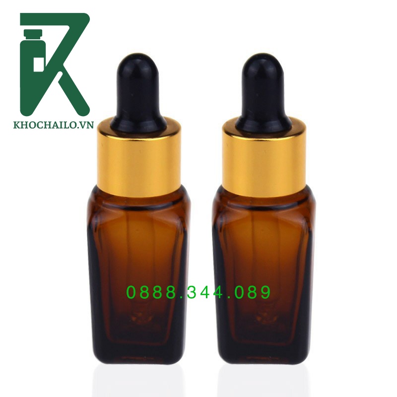 Chai tinh dầu serum thủy tinh vuông nâu khoen vàng,bạc,đen,trắng ống thủy tinh bóp trắng , bóp đen 10ml,20ml,30ml,50ml