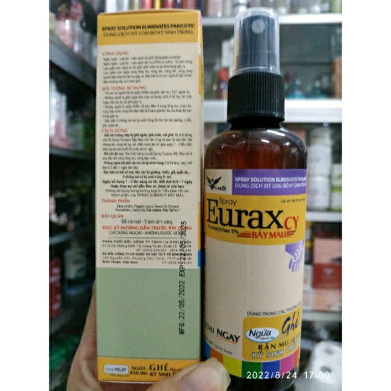 CHAI XỊT CHẶN NGAY CƠN NGỨA 7 MÀU EURAXcy 100ML,LOẠI BỎ GHẺ NGỨA GHẺ NƯỚC, NGỨA DO KÝ SINH TRÙNG
