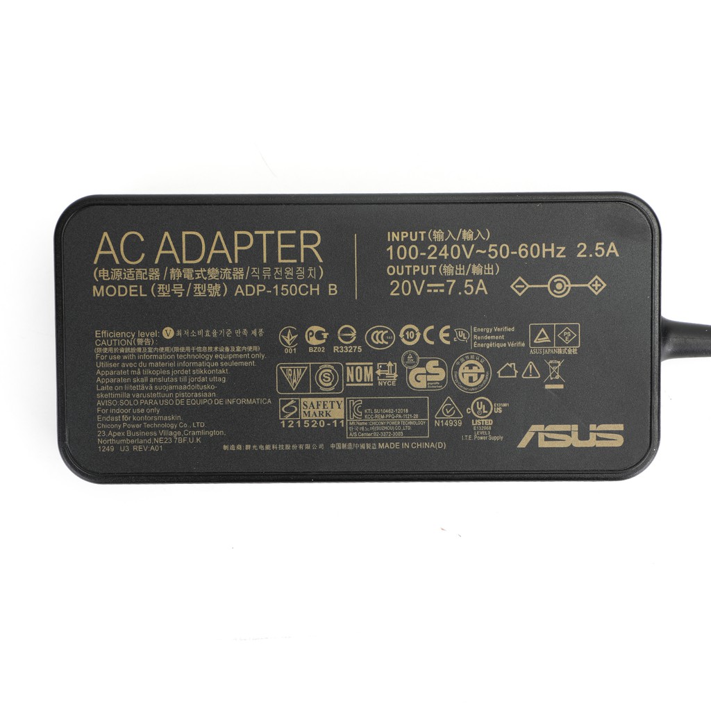 (ADAPTER) SẠC LAPTOP ASUS 20V-7.5A (150W) (Đầu kim to) kích thước đầu ghim (6.0 x 3.7 mm)