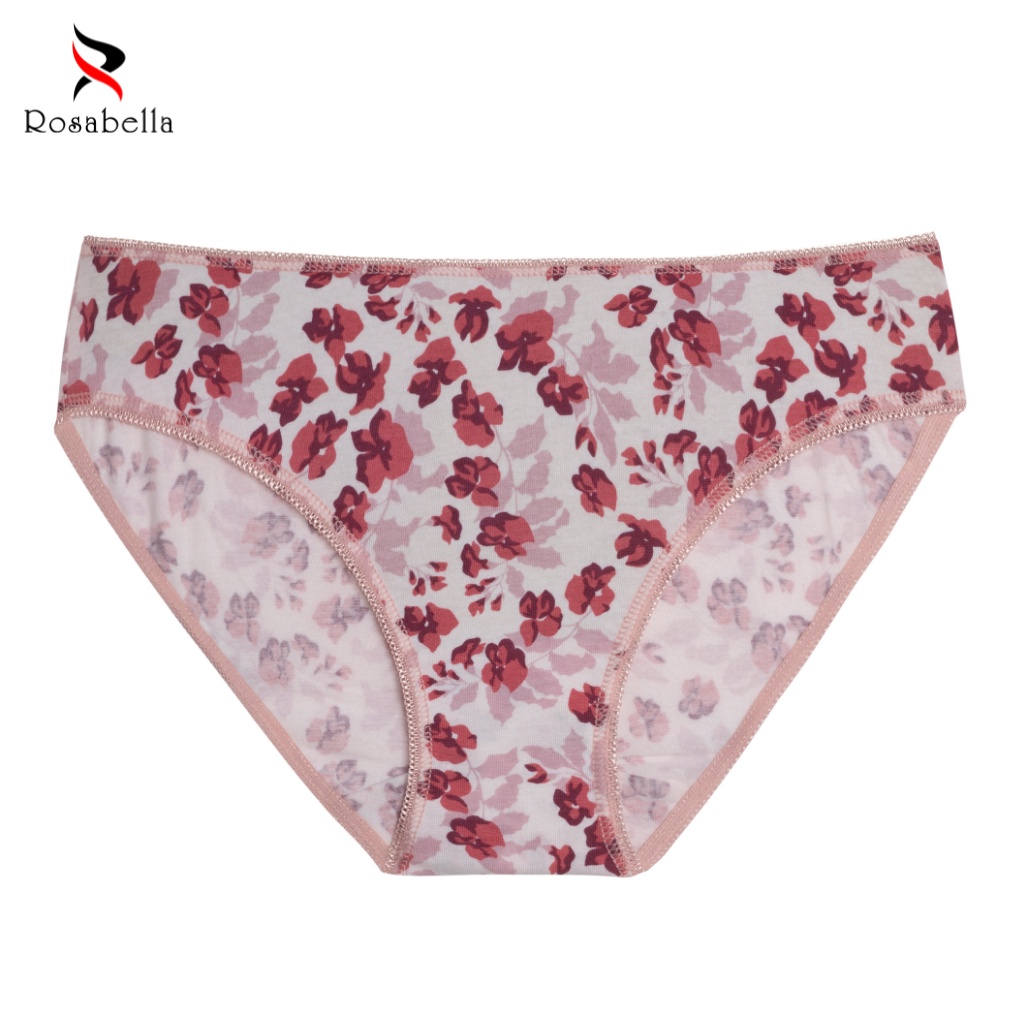 Quần Lót Nữ Cạp Trung ROSABELLA Chất Vải Cotton Mềm Mại Thoáng Mát Họa Tiết Hoa Bo Viền Chun Ren RS29