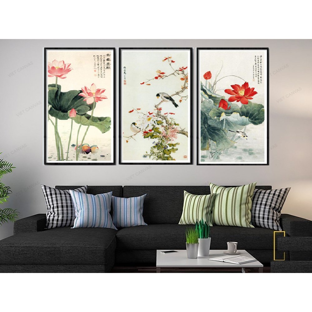 Bộ 3 Tranh Treo Tường Phong Thuỷ Hoa Sen, Liên Hoa Trước Gió ( 35 x 70cm) CV18 | BigBuy360 - bigbuy360.vn