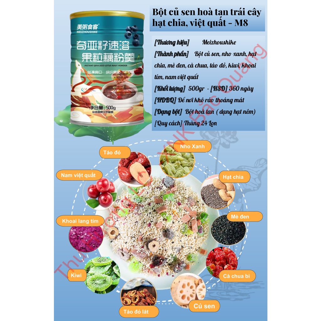 Bột củ sen mix hạt dinh dưỡng, trái cây, dưỡng nhan M8 - Đồ ăn vặt Cô Nương Béo