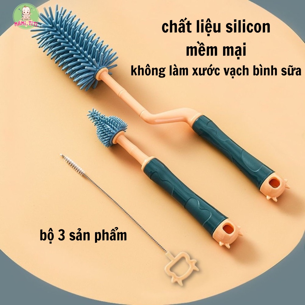 Cọ bình sữa, Cọ bình SILICON 3 chi tiết xoay 360 độ dễ dàng vệ sinh bình sữa