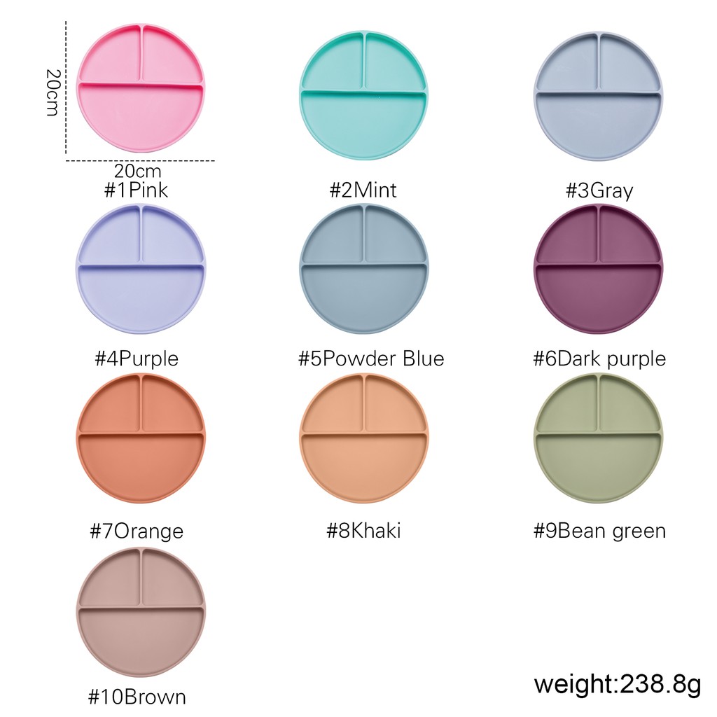 1 Đĩa / Đĩa / Dụng Cụ Ăn Bằng Silicone Chống Trượt Thấm Hút Ba Ngăn Cho Bé (Chỉ Có Đĩa)