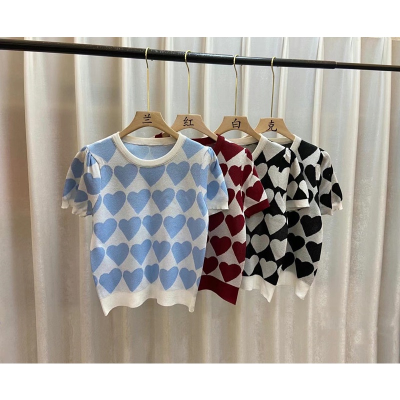 Áo Len Tay Ngắn Phồng Cổ Tròn Phong Cách Cổ Điển Dành Cho Nữ