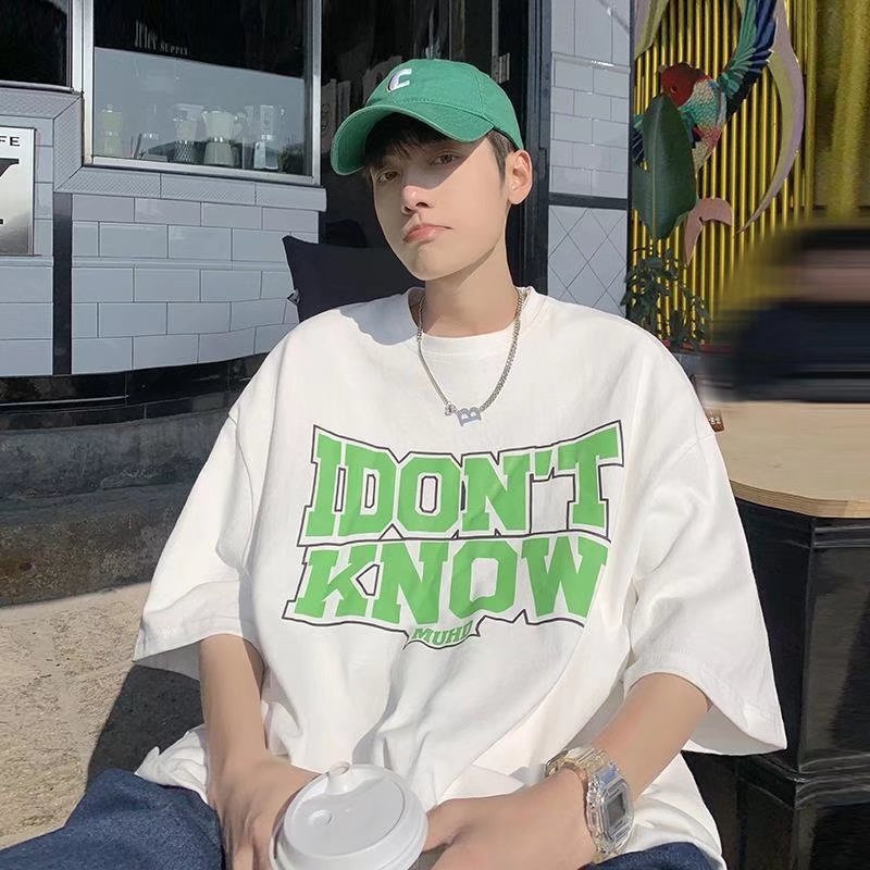 Áo Thun Ngắn Tay Cổ Tròn Dáng Rộng In Chữ Thời Trang Mùa Hè Hàn Quốc Dành Cho Nam