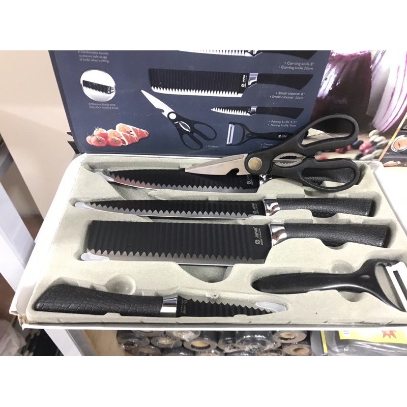 Set dao Nhật 6 món công nghệ ASAKH lưỡi sóng cao cấp- Dao nhật chất liệu hợp kim chống gỉ