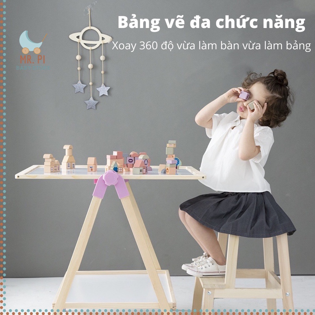 [GỖ AN TOÀN] Bảng Vẽ Hai Mặt Cho Bé Có Từ Tính – Xoay 360 Độ Tích Hợp Làm Bàn, Bảng Vẽ Trẻ Em Flipboard Đa Năng Dễ Xóa