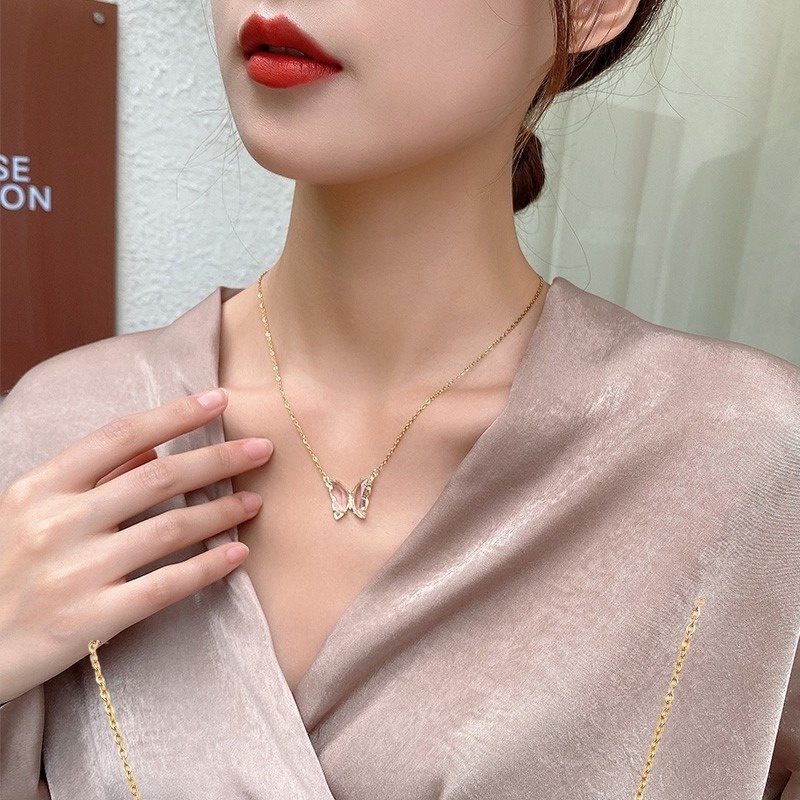Vòng cổ Mặt Bướm Trong Suốt Đính Đá Pha Lê Nhiều Màu Phong Cách Hàn Quốc