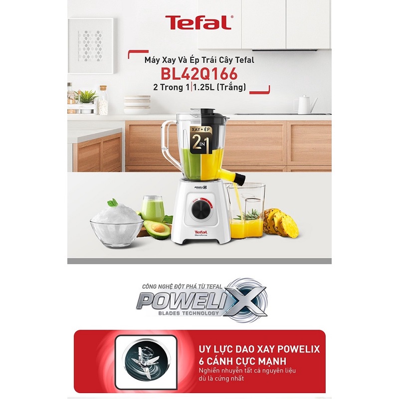 Máy Xay Sinh Tố và Ép Trái Cây Tefal BL42Q166- 2L-Hàng Chính Hãng-BH 2 Năm