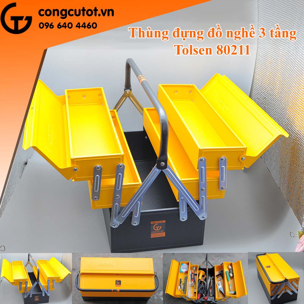 Thùng đồ nghề 3 tầng 410mm Tolsen 80211