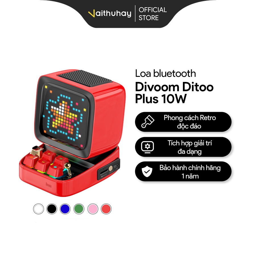 Loa Bluetooth Divoom Ditoo Plus 10W - Retro Speaker, Màn LED 16 Triệu Màu - Vaithuhay