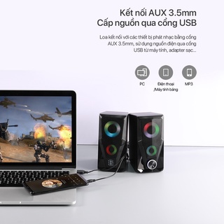 Loa máy tính để bàn mini, loa vi tính laptop pc hiệu ứng LED Robot RS200 cống suất 6W bảo hành 1 năm đổi trả BenZ Store