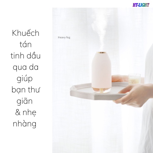 Máy phun sương tạo ẩm, khuếch tán tinh dầu Trụ Trong, dung tích 270ML, có gắn đèn led, BH 6 tháng HT-Light