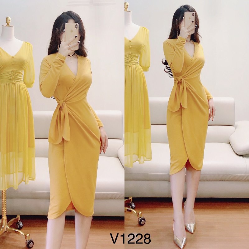 [ xả kho ] MiD Đầm dáng ôm eo thắt nơ thiết kế V1228 Mie Design kèm ảnh thật