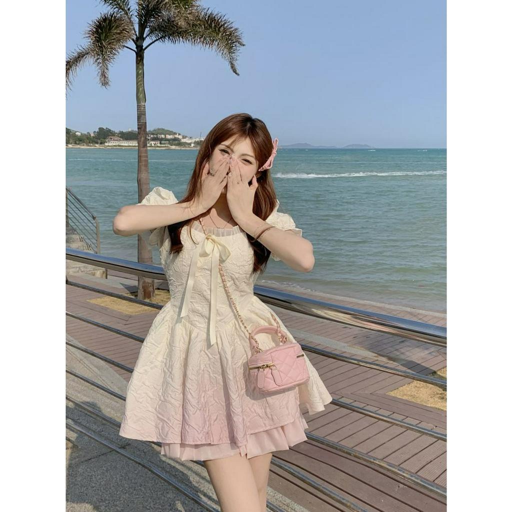 Đầm Chữ A Tay Phồng Cổ Vuông Thời Trang Hàn Quốc