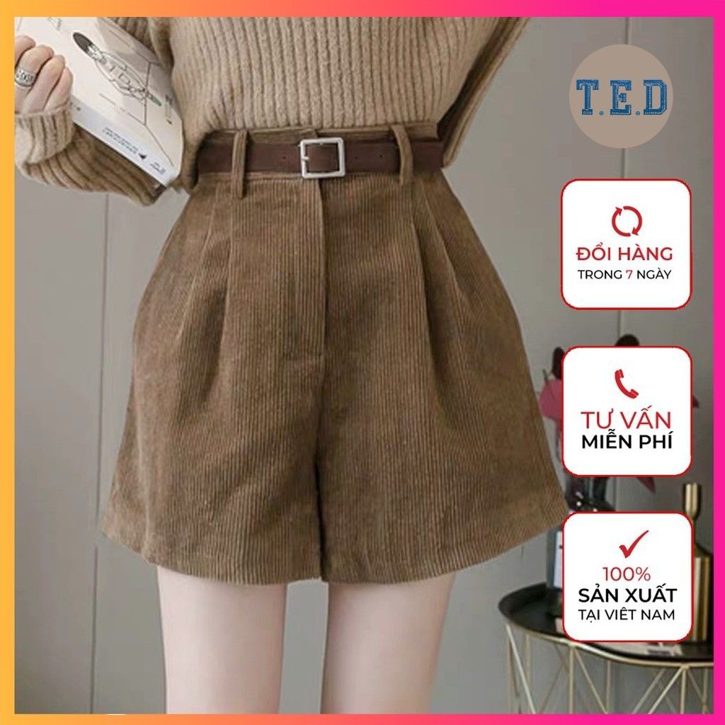 Quần Short Lưng Cao Vải Nhung Thời Trang Cá Tính Cho Nữ