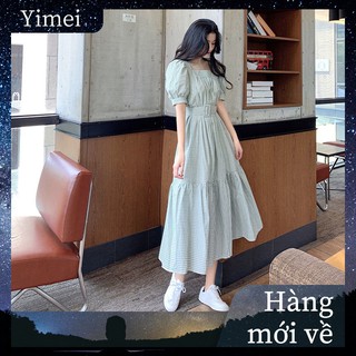 ⭐0412⭐New classic French square neck puff sleeve dress