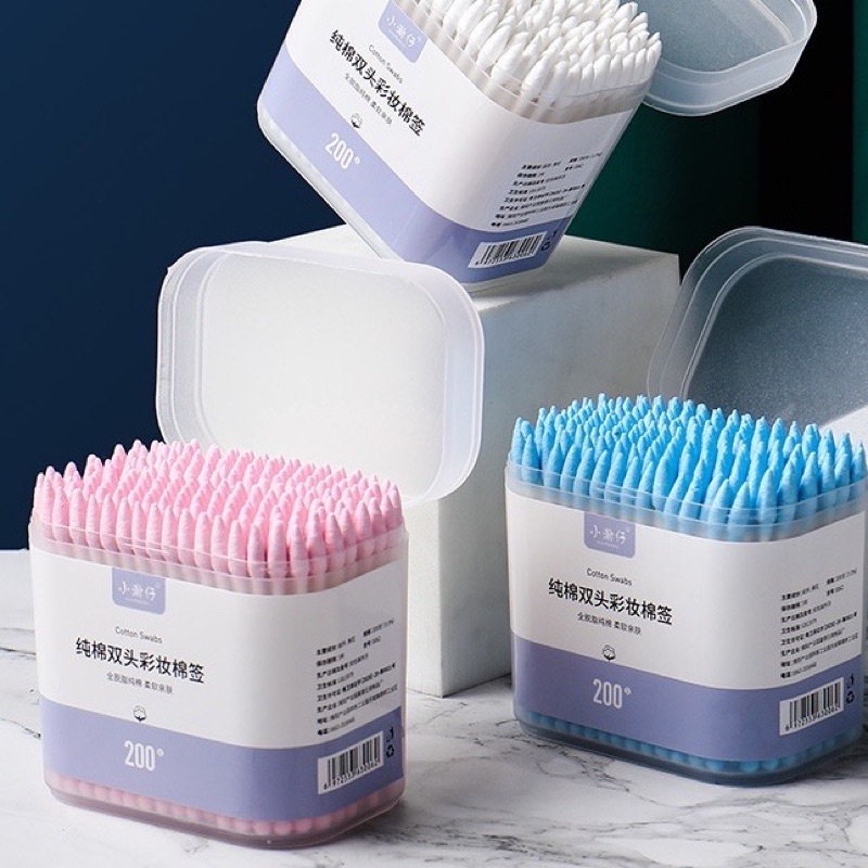 PVN43376 hộp 200 Tăm bông ngoáy tai hai đầu bông ráy tai dùng một lần thiết kế đa chức năng tiện dụng hộp 200 que