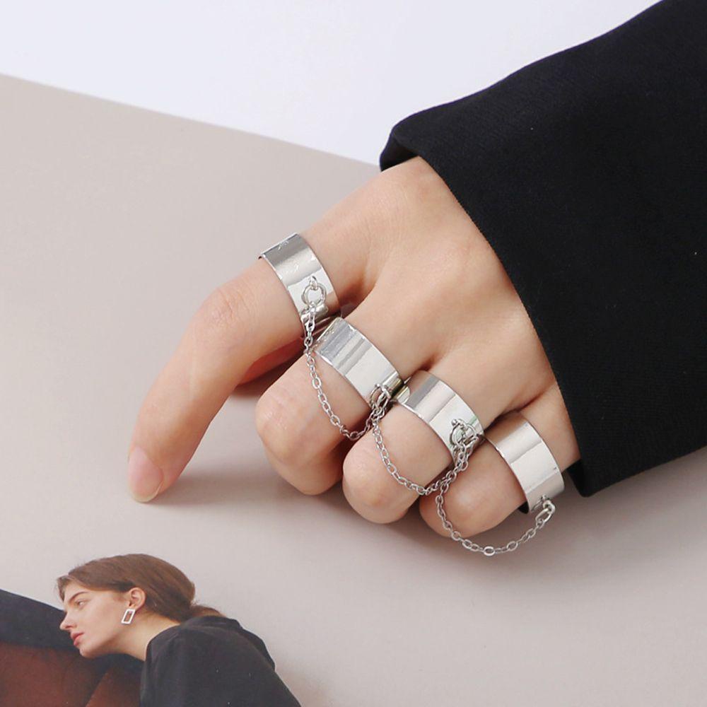 CACTU Party Gift Hiphop Chain Rings Man Rings Adjustable Punk Cool for Women Open Finger Rings Set Jewelry Alloy Multi-layer