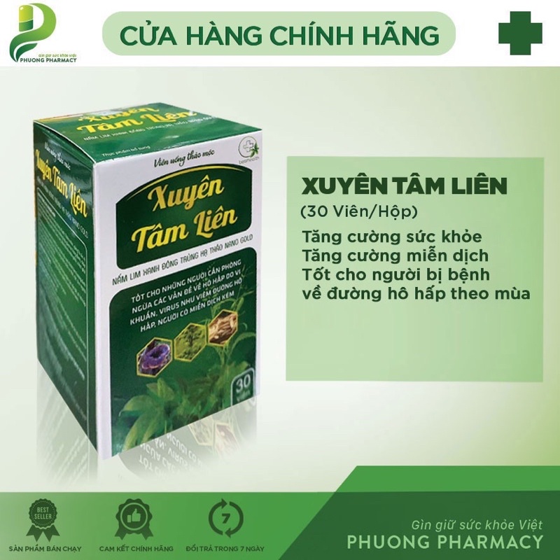 Viên uống thảo mộc Xuyên Tâm Liên - Nấm lim xanh đông trùng hạ thảo Nano Gold