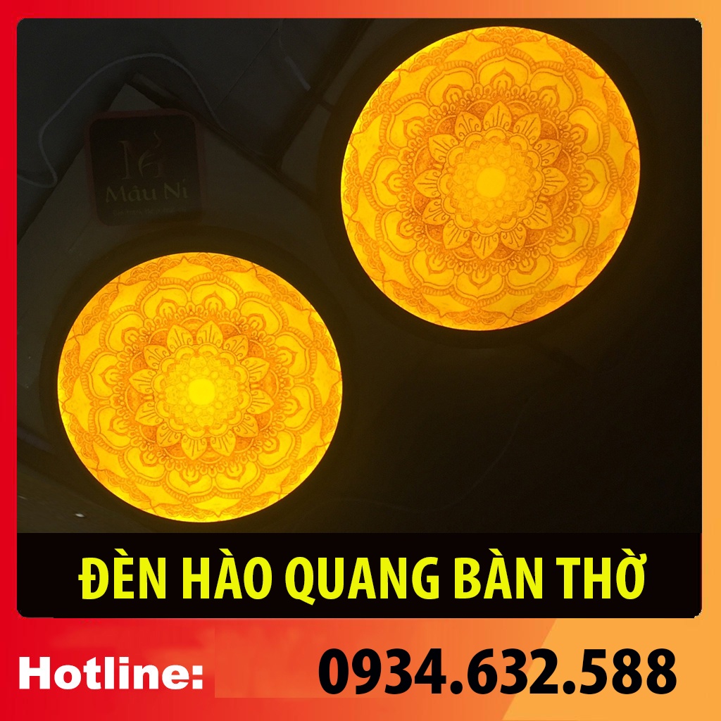 Hào quang đèn led trang trí tượng Phật MÂU NI in trúc chỉ, khung sắt, Đường kính 30cm (thích hợp đặt tượng thờ