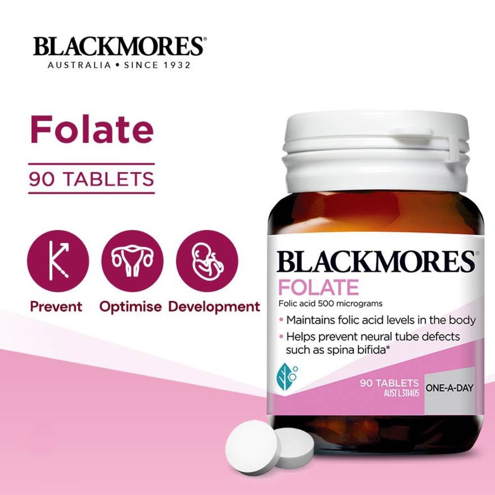 Viên Uống Bổ Sung Axit Folic Cho Mẹ Bầu Blackmores Folate Úc, 90 viên