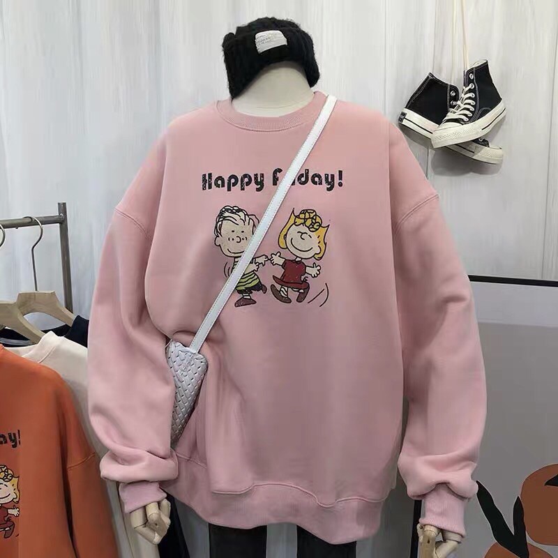 Áo sweater vải nỉ lót bông dày dặn in Happy