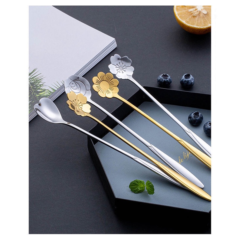 Thìa cafe, muỗng cà phê inox cao cấp, hoa anh đào, hoa hồng z17