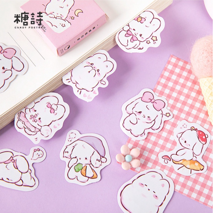 Hộp 45 miếng dán, sticker trang trí đồ dùng cá nhân chủ đề GẤU THỎ siêu đáng yêu BAG U SGAUTHO