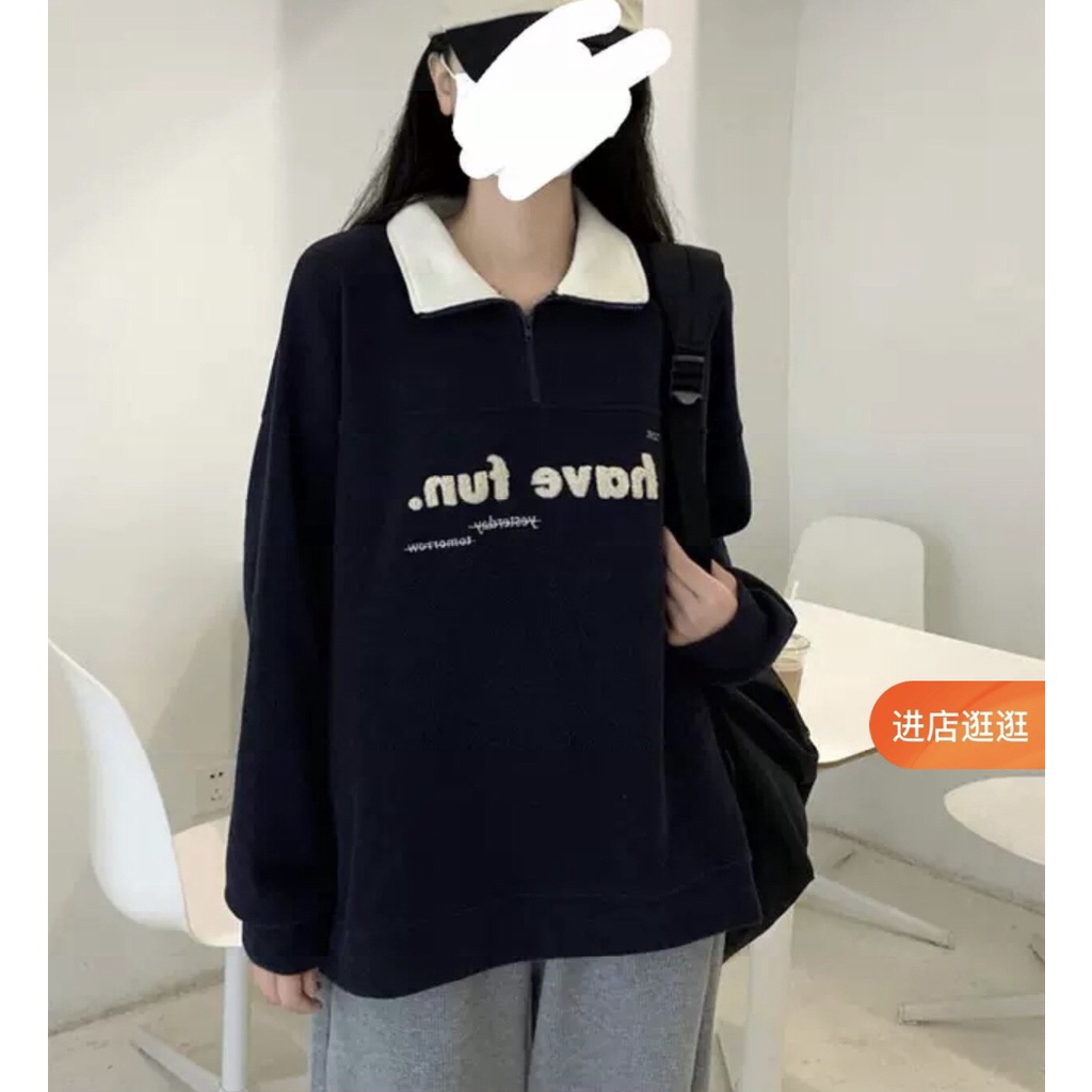Áo Nỉ Polo Nam Nữ Have Fun [FREESHIP] ♥ Sweater form rộng tay bồng, hoodie zip khóa kéo phối cổ trắng cá tính Ulzzang ♥ | BigBuy360 - bigbuy360.vn