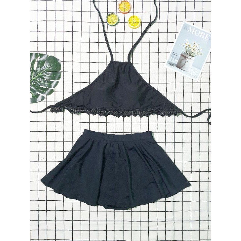 Bikini yếm đen phối chân váy xòe (Ảnh thật shop chụp)