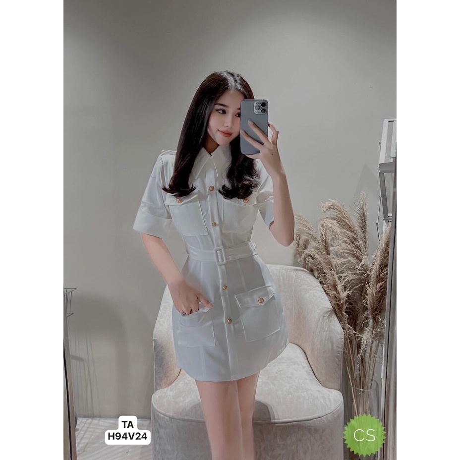 Váy kaki cúc đồng kèm đai Sz s m mặc đứng om đẹp lắm ạ