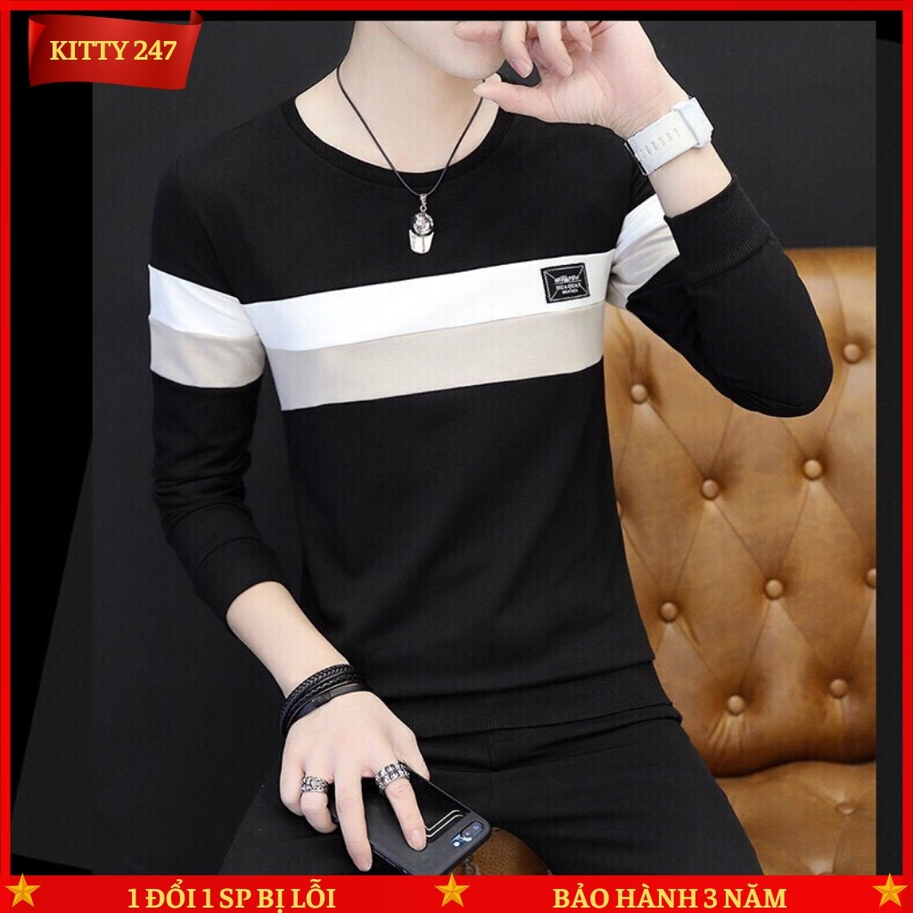Áo Thun Nam Tay Dài KITTY247-AT08  Phối Màu Phong Cách Hàn Quốc, Chất Thun Co Dãn Thoáng Mát - 4 Màu | BigBuy360 - bigbuy360.vn