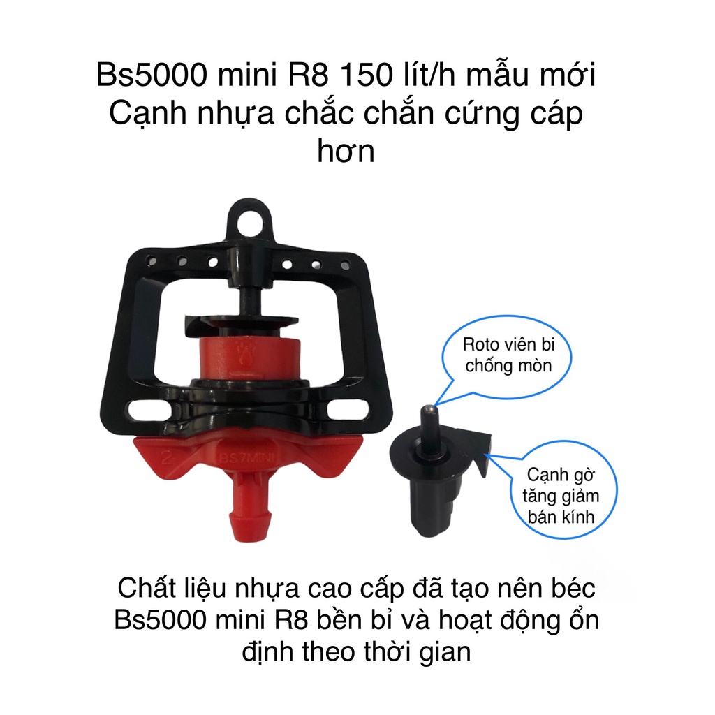 Bộ 10 Béc Bs5000 mini R8 – Chuyên dụng cho vườn cây ăn trái lâu năm, vườn hoa màu và rau củ - BH 5 năm