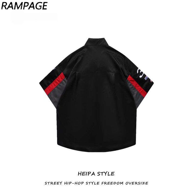 Áo Sơ Mi Nam Tay Ngắn Thêu Hình Đua Xe Phong Cách Âu Mỹ