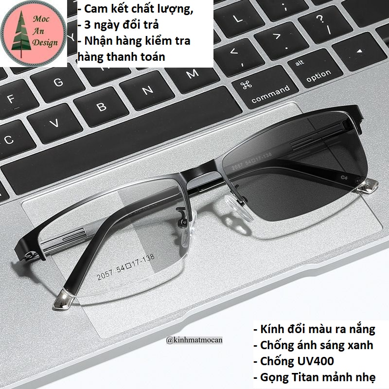 Kính đổi màu MOCAN Gọng Titan nửa gọng pha thép siêu mảnh, chống cận, chống tia cực tím UV400 nội địa Nhật