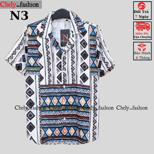 Áo sơ mi tay ngắn họa tiết nam nữ form rộng, sơ mi cộc tay unisex Hàn Quốc, chất vải lụa dãn Chely_fashion